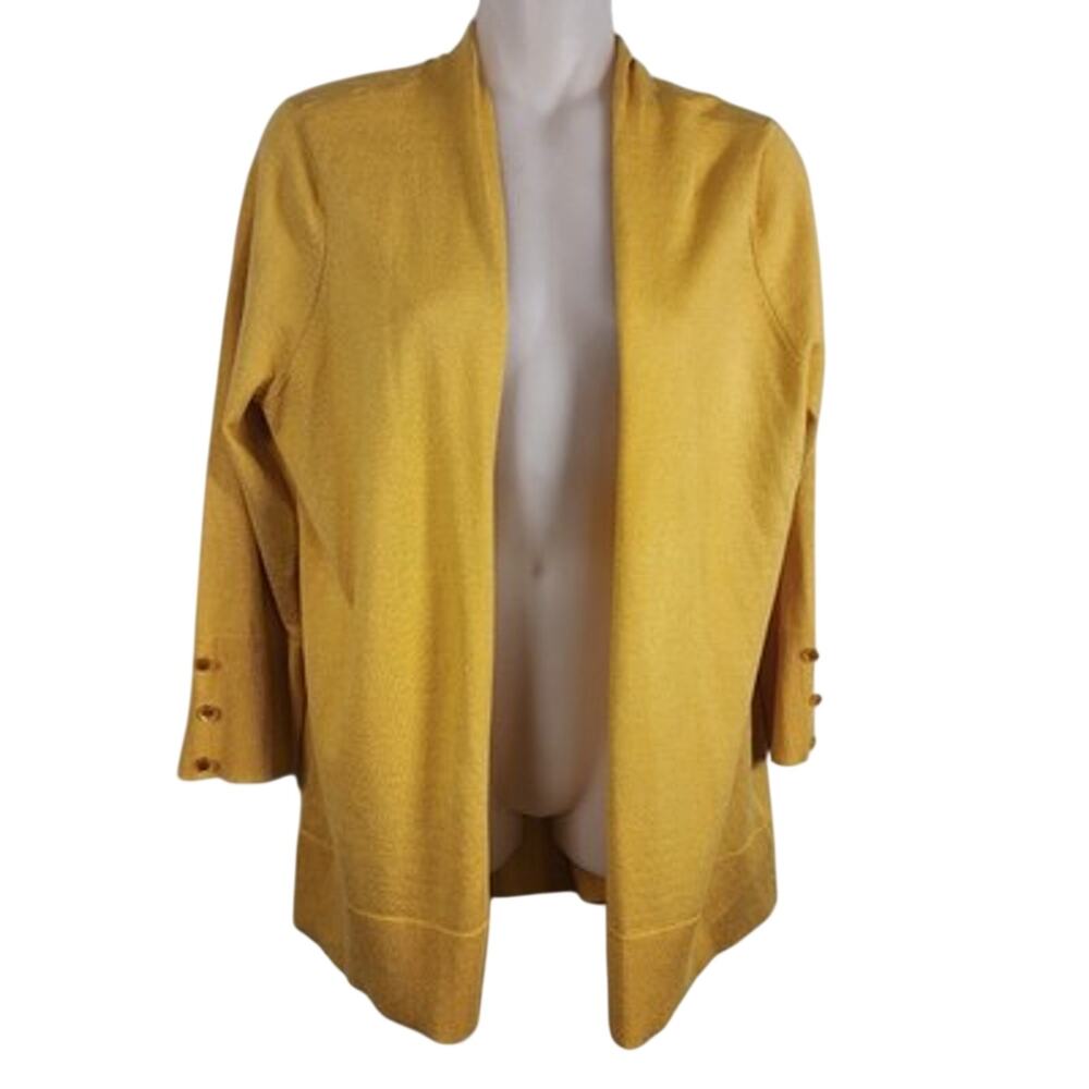Evolution by Cyrus Myna Lightweight Button Sleeve Open Cardigan Knit Yellow M